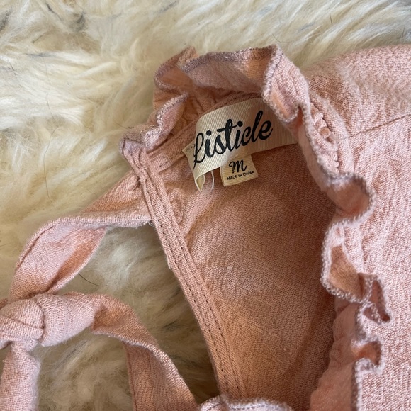 Listicle Womens Babydoll Top Size Medium Pink Short Sleeve Pullover Tie Blouse - Picture 3 of 4